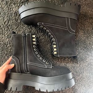 Platform black combat boots